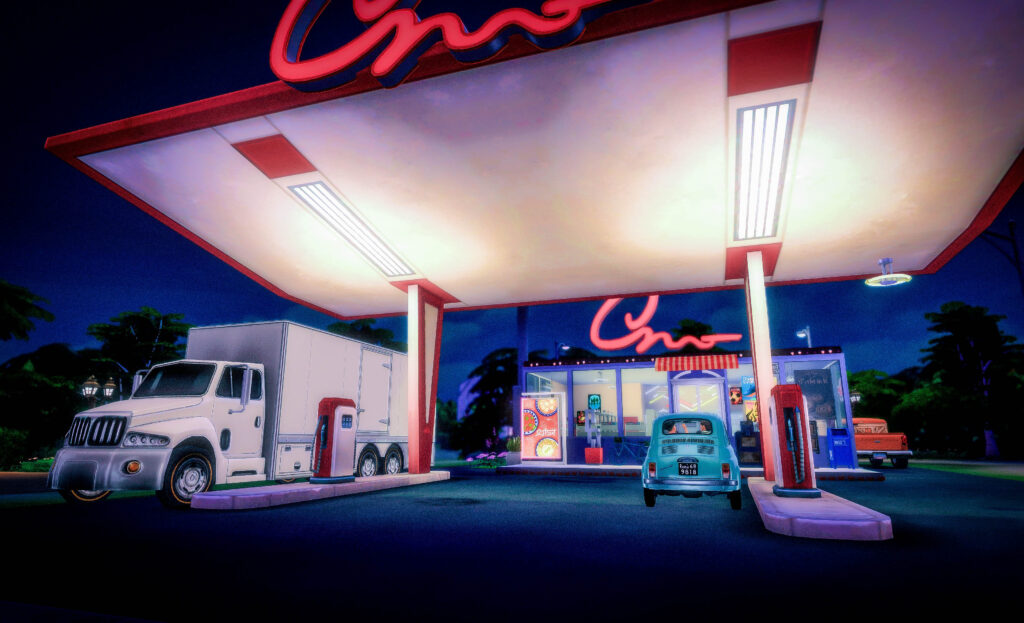 Gas station scene from Grownasssimmer story False Gods.
