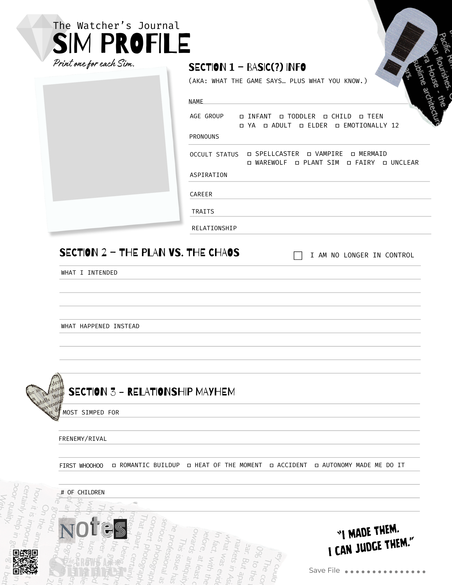 The Watcher's Journal Sample Page The Watcher's Journal Sample Page