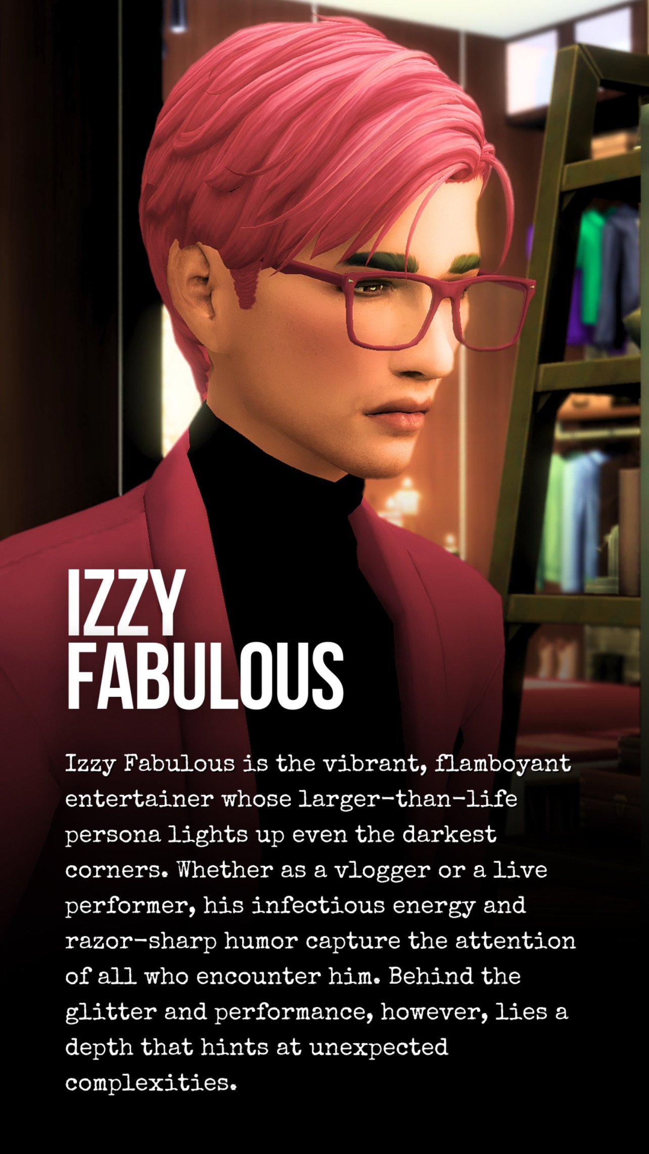 Sims 4 Story Mission Simpossible: Izzy Fabulous Character Card