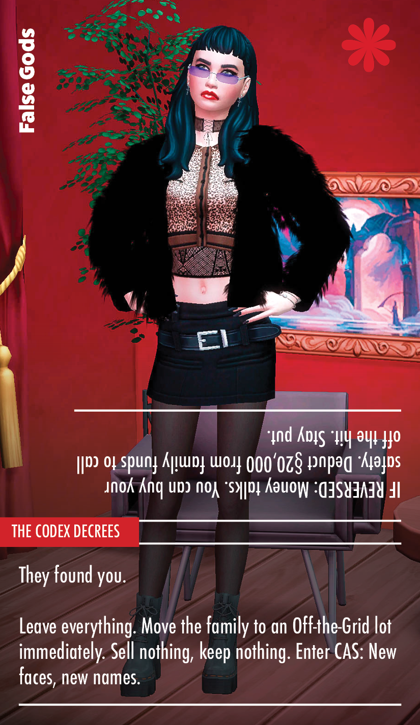 Sample card from the Grownasssimmer's Watcher's Codex deck featuring Kaley Ackerman from the story False Gods.